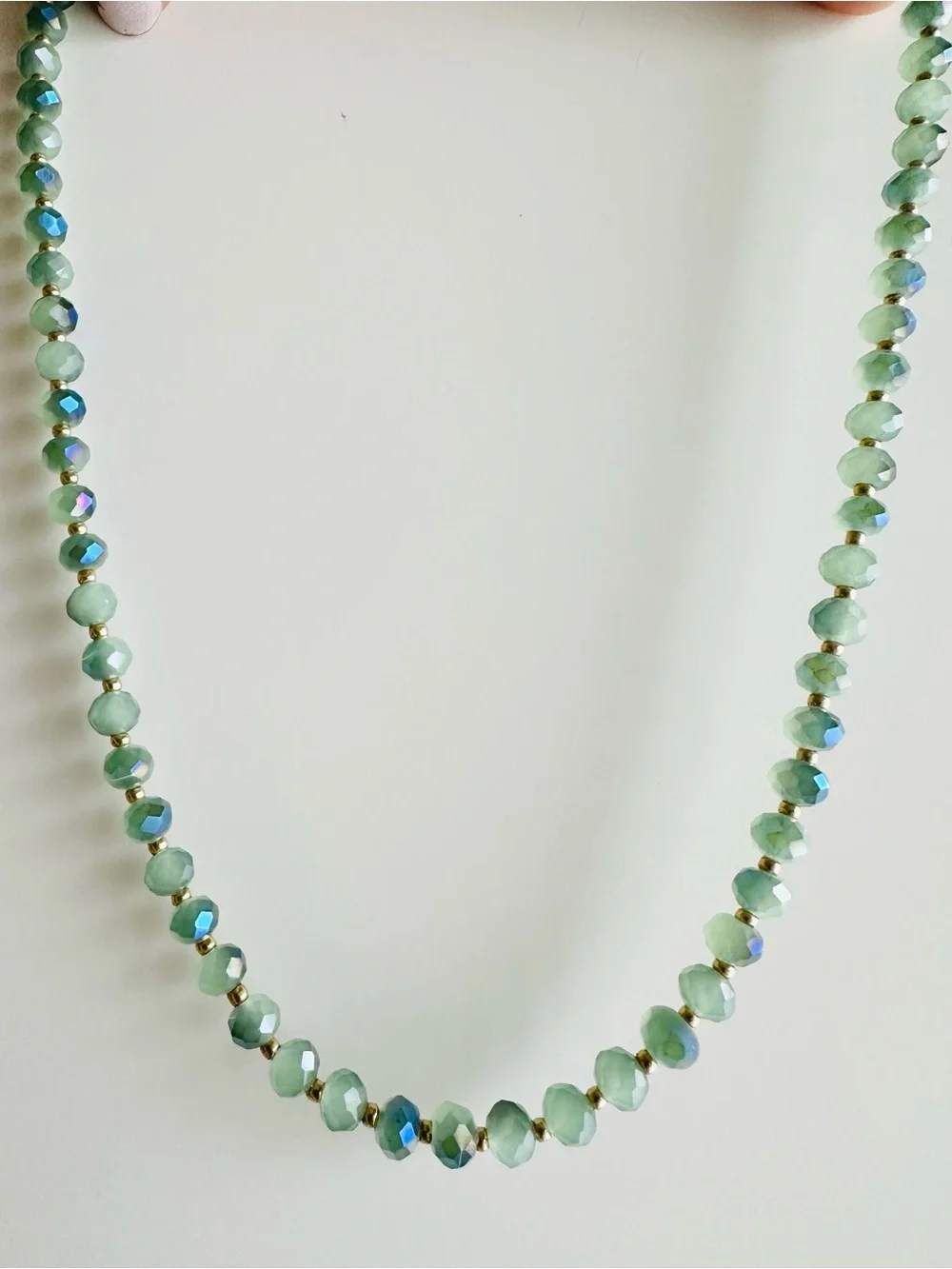 Handmade Sage Green Faceted Bead Necklace